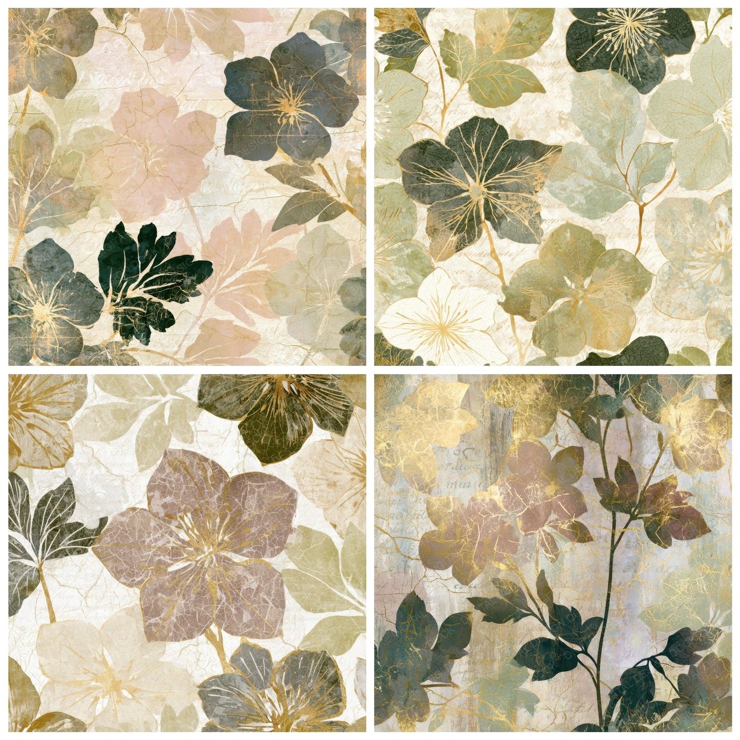 Batik Hellebores Sepia Olive Digital Paper Pack (DDD013168)