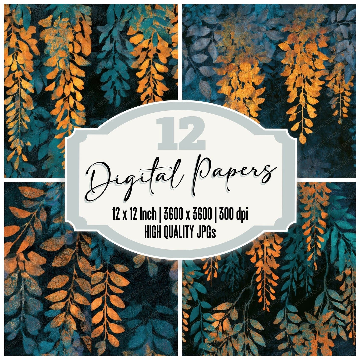 Batik Wisteria Tangerine Turquoise Seamless Digital Paper Pack (DDD013169)
