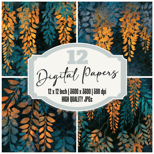Batik Wisteria Tangerine Turquoise Seamless Digital Paper Pack (DDD013169)