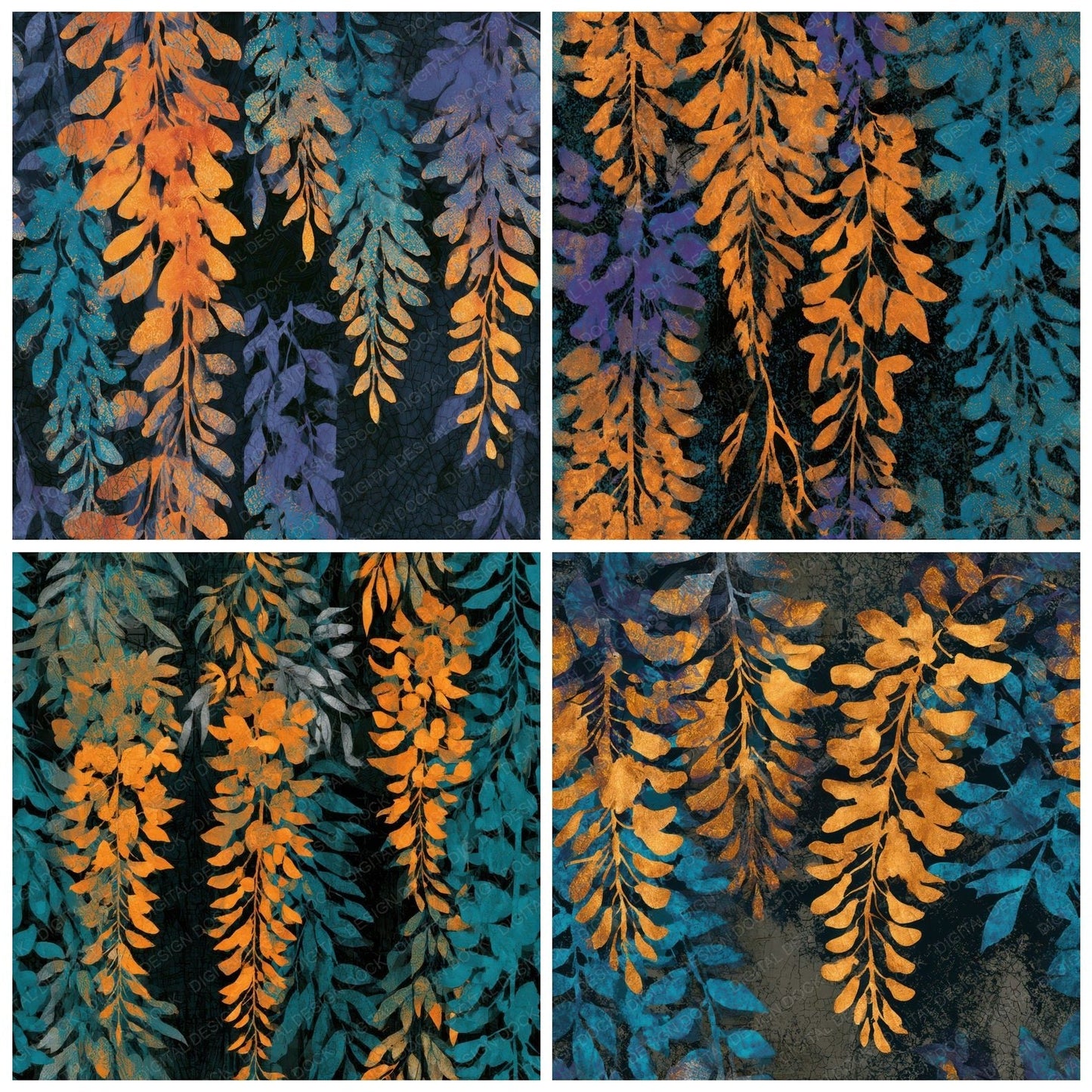 Batik Wisteria Tangerine Turquoise Seamless Digital Paper Pack (DDD013169)