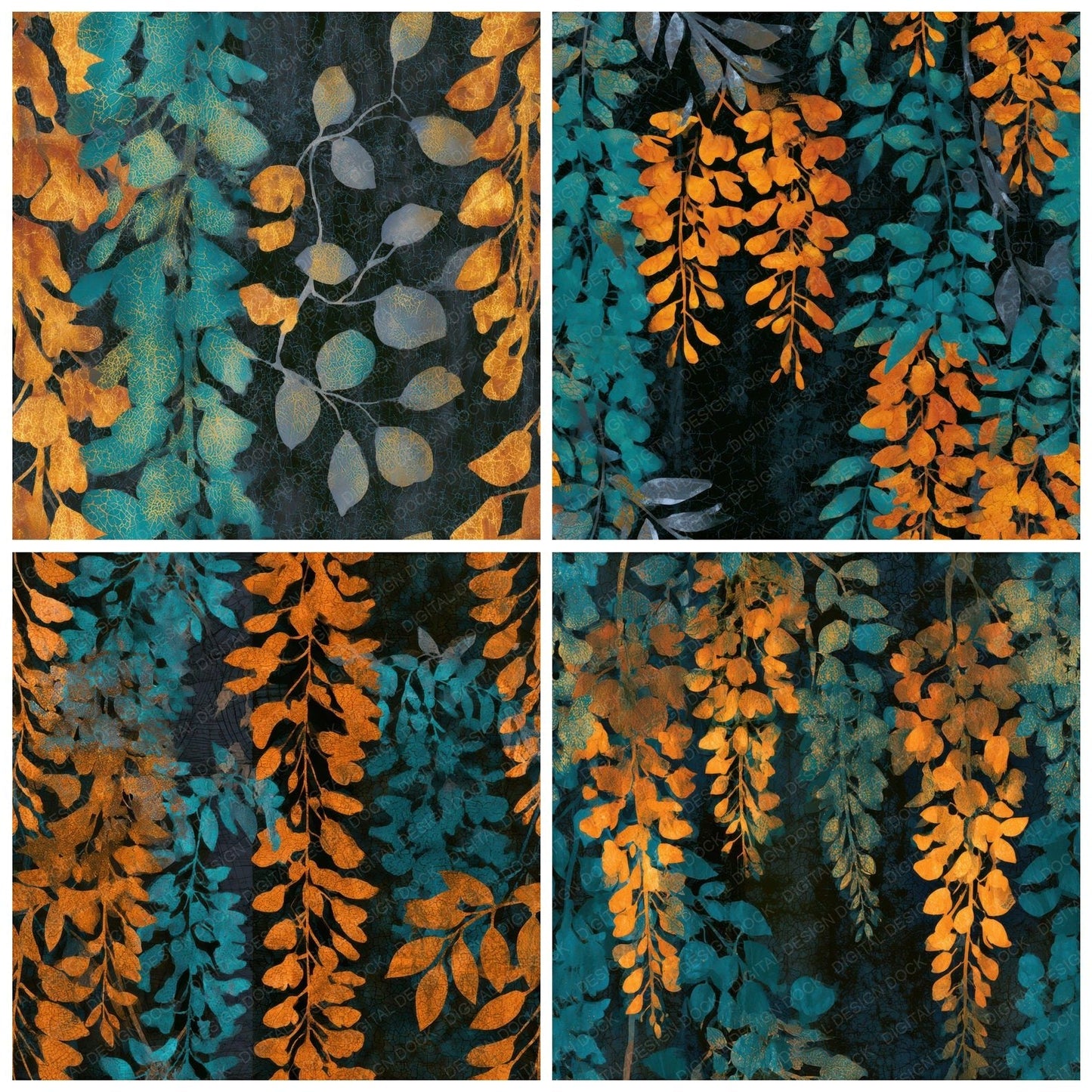 Batik Wisteria Tangerine Turquoise Seamless Digital Paper Pack (DDD013169)