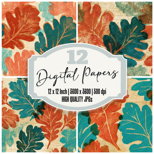 Indian Blockprint Oak Coral Turquoise Seamless Digital Paper Pack (DDD013174)