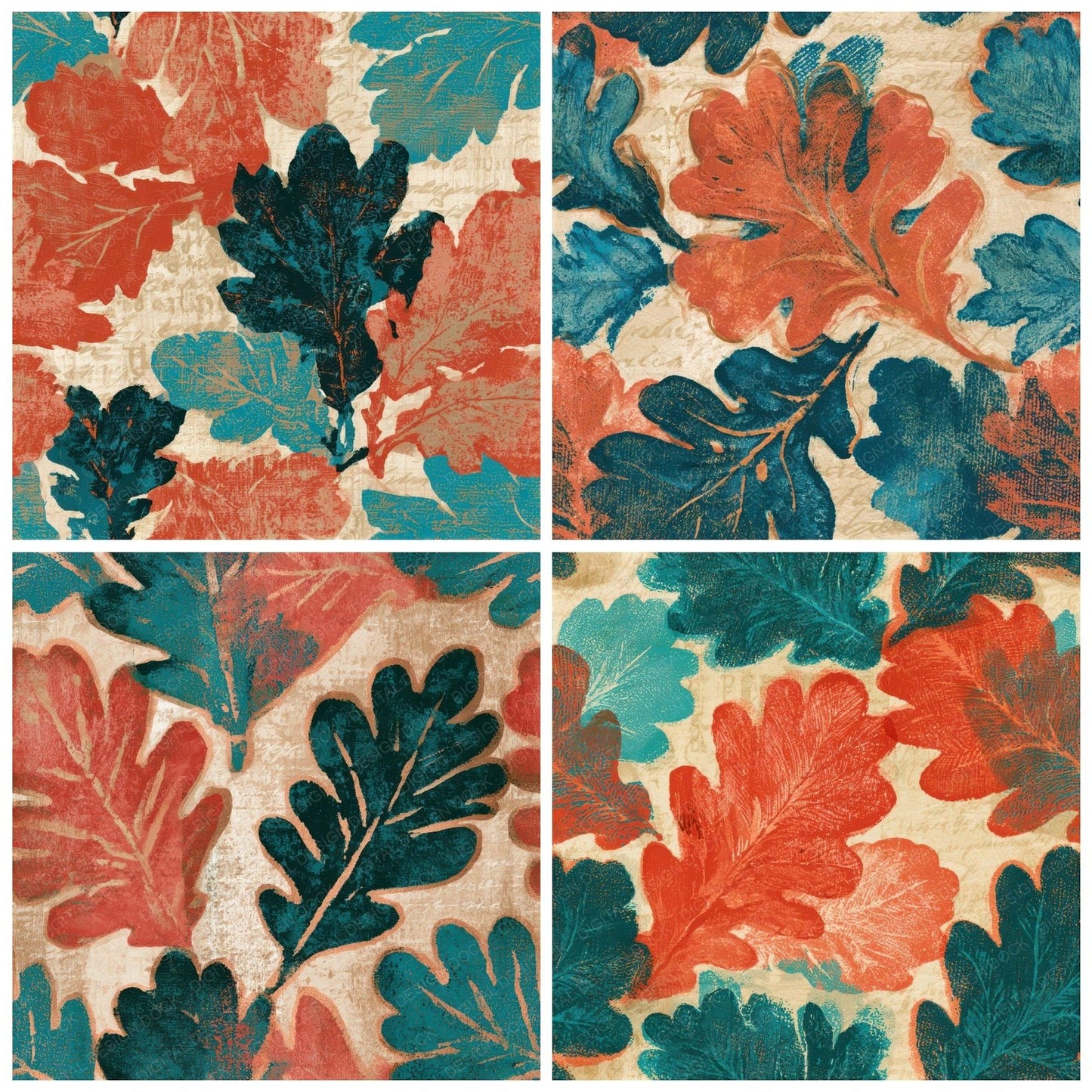 Indian Blockprint Oak Coral Turquoise Seamless Digital Paper Pack (DDD013174)