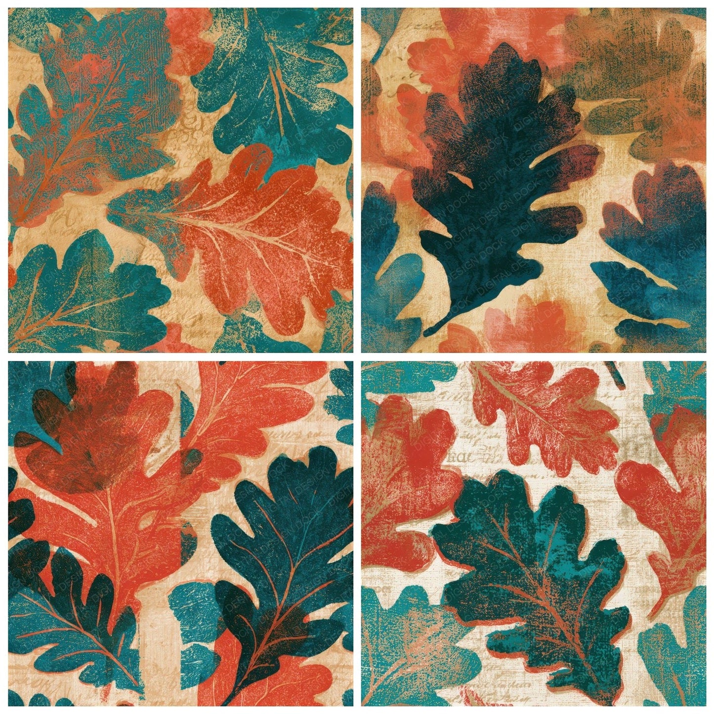 Indian Blockprint Oak Coral Turquoise Seamless Digital Paper Pack (DDD013174)