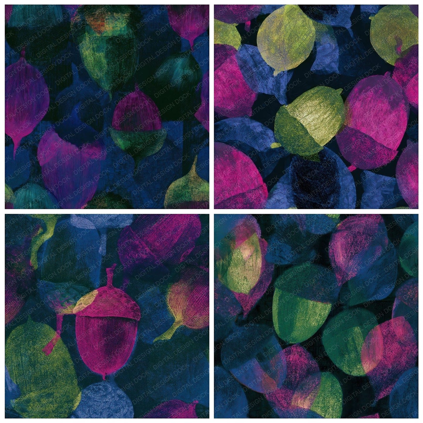 Mezzotint Acorn Neon Magenta Seamless Digital Paper Pack (DDD013176)