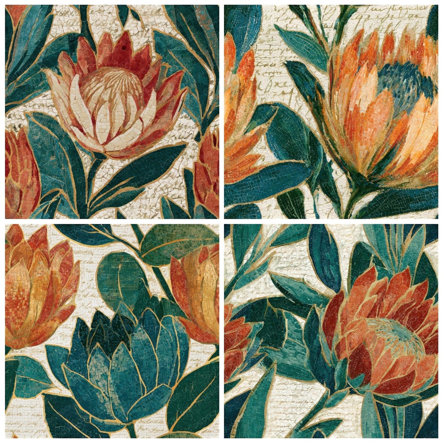 Mosaic Protea Papaya Jade Seamless Digital Paper Pack (DDD013178)