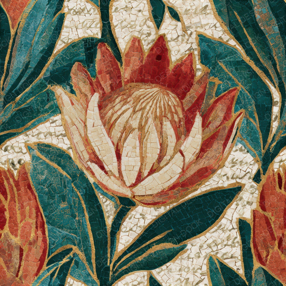 Mosaic Protea Papaya Jade Seamless Digital Paper Pack (DDD013178)