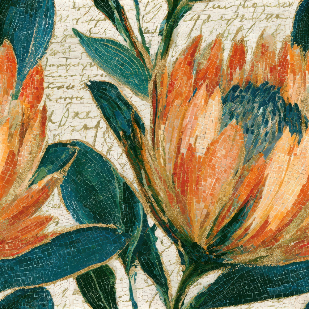 Mosaic Protea Papaya Jade Seamless Digital Paper Pack (DDD013178)