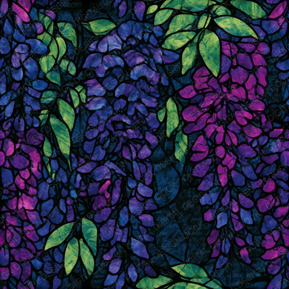 Stained Glass Wisteria Neon Magenta Seamless Digital Paper Pack (DDD013182)