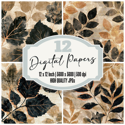 Sumi-e Pressed Leaves Sepia Digital Paper Pack (DDD013183)