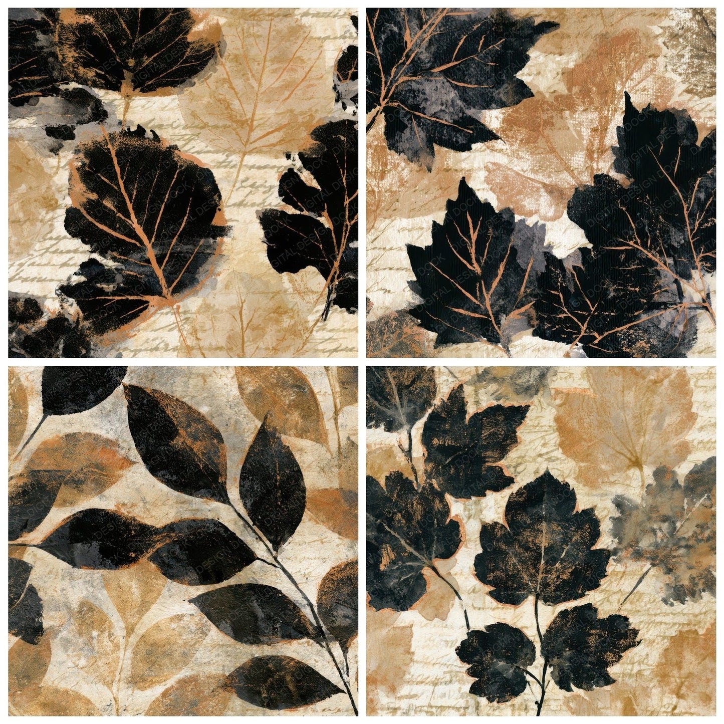 Sumi-e Pressed Leaves Sepia Digital Paper Pack (DDD013183)