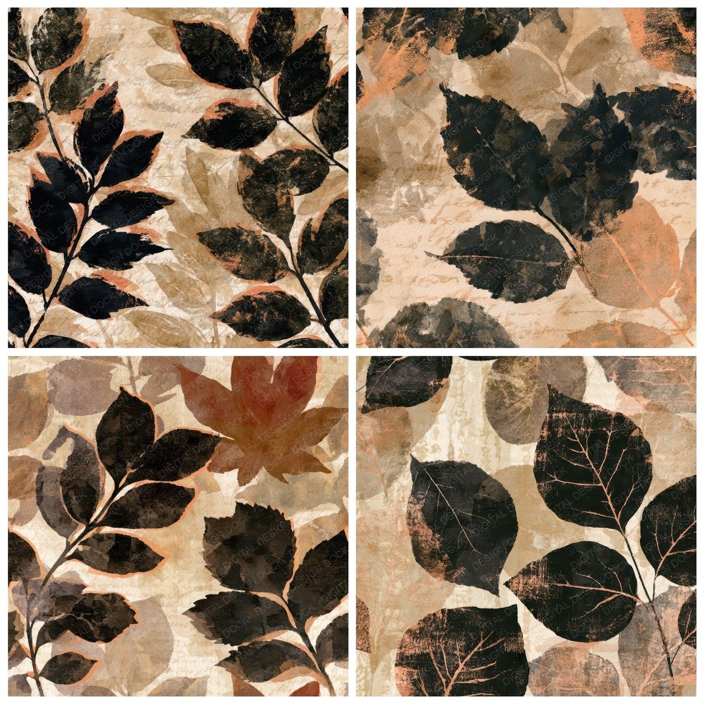 Sumi-e Pressed Leaves Sepia Digital Paper Pack (DDD013183)