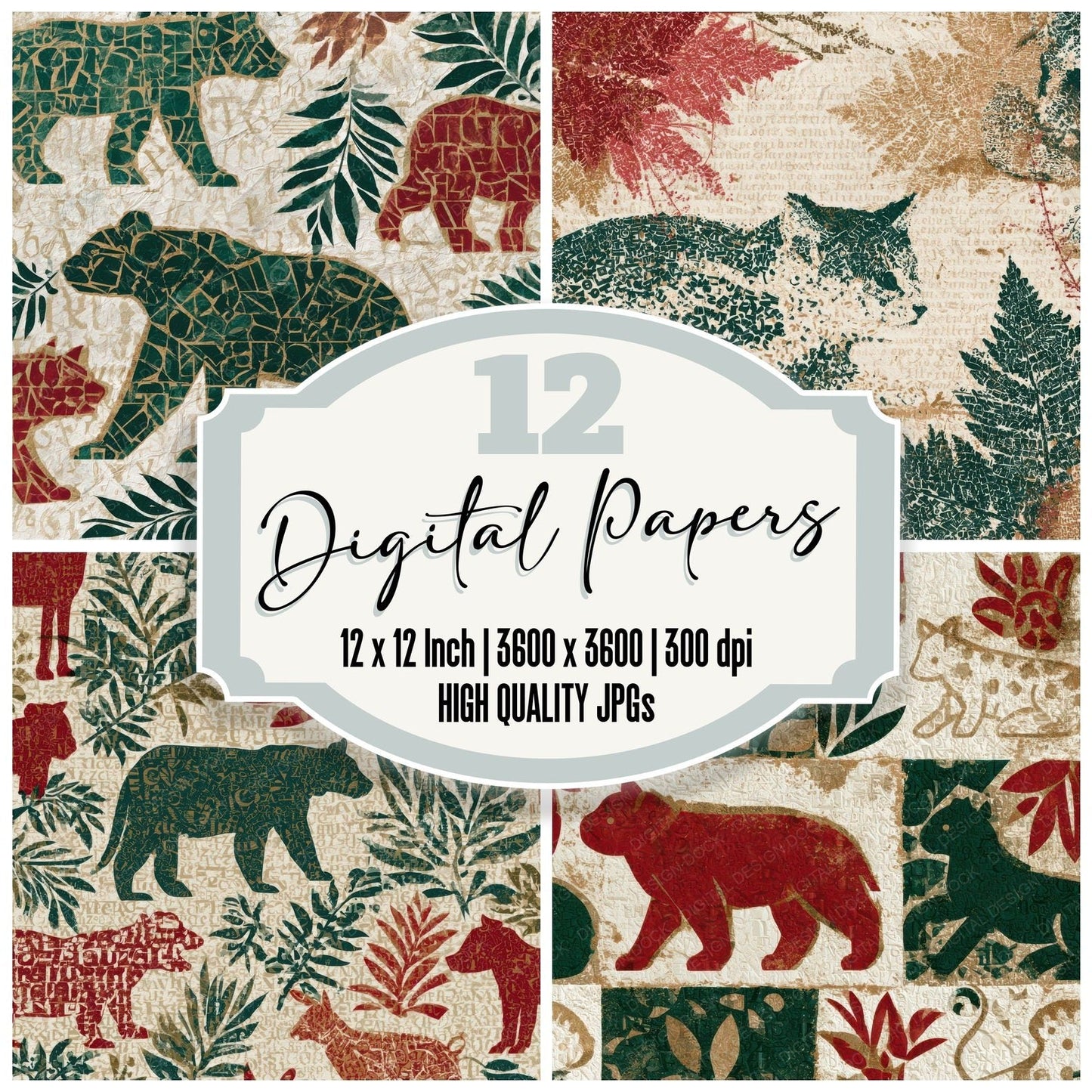 ASCII Baby Animals Jade Garnet Digital Paper Pack (DDD013185)