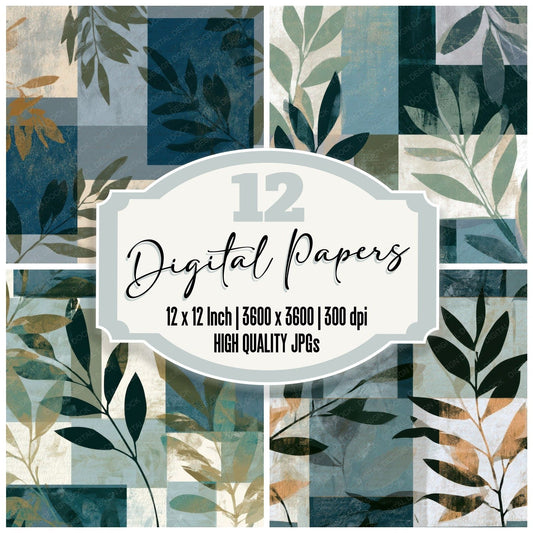 Bauhaus Olive Branch Sea Glass Gold Digital Paper Pack (DDD013186)