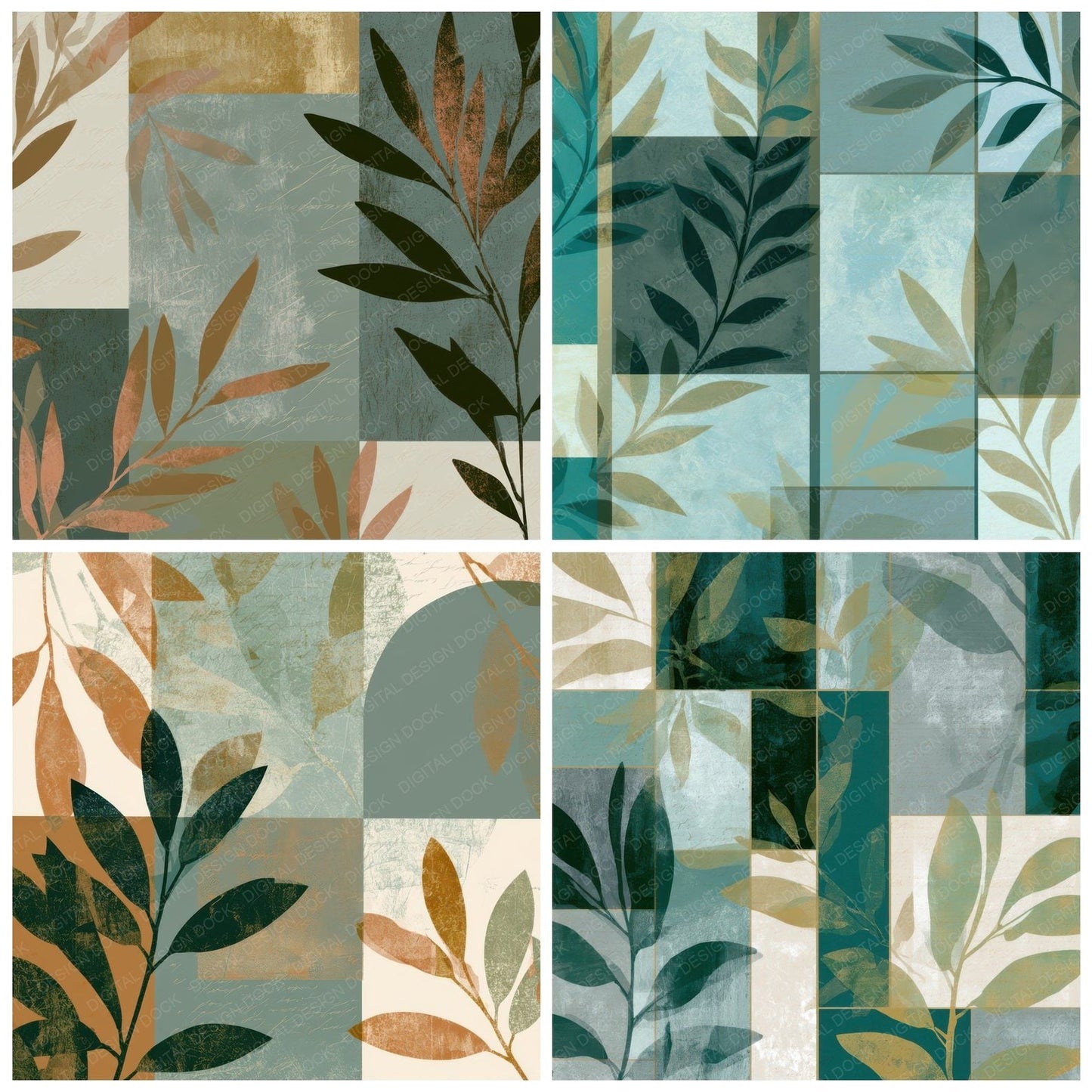 Bauhaus Olive Branch Sea Glass Gold Digital Paper Pack (DDD013186)