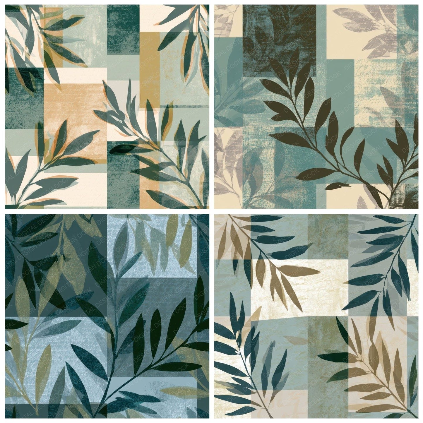 Bauhaus Olive Branch Sea Glass Gold Digital Paper Pack (DDD013186)