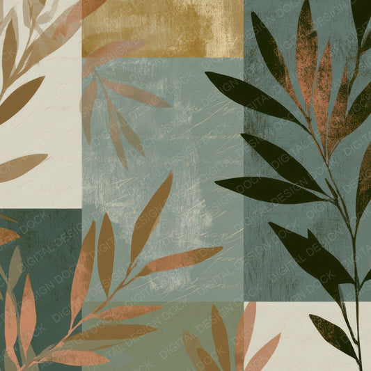Bauhaus Olive Branch Sea Glass Gold Digital Paper Pack (DDD013186)