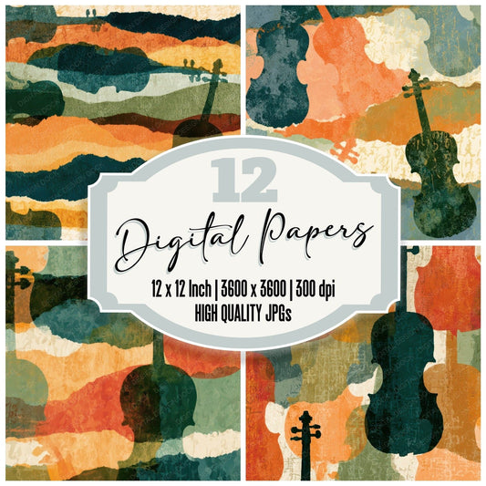 Collage Violin Apricot Pistachio Digital Paper Pack (DDD013188)