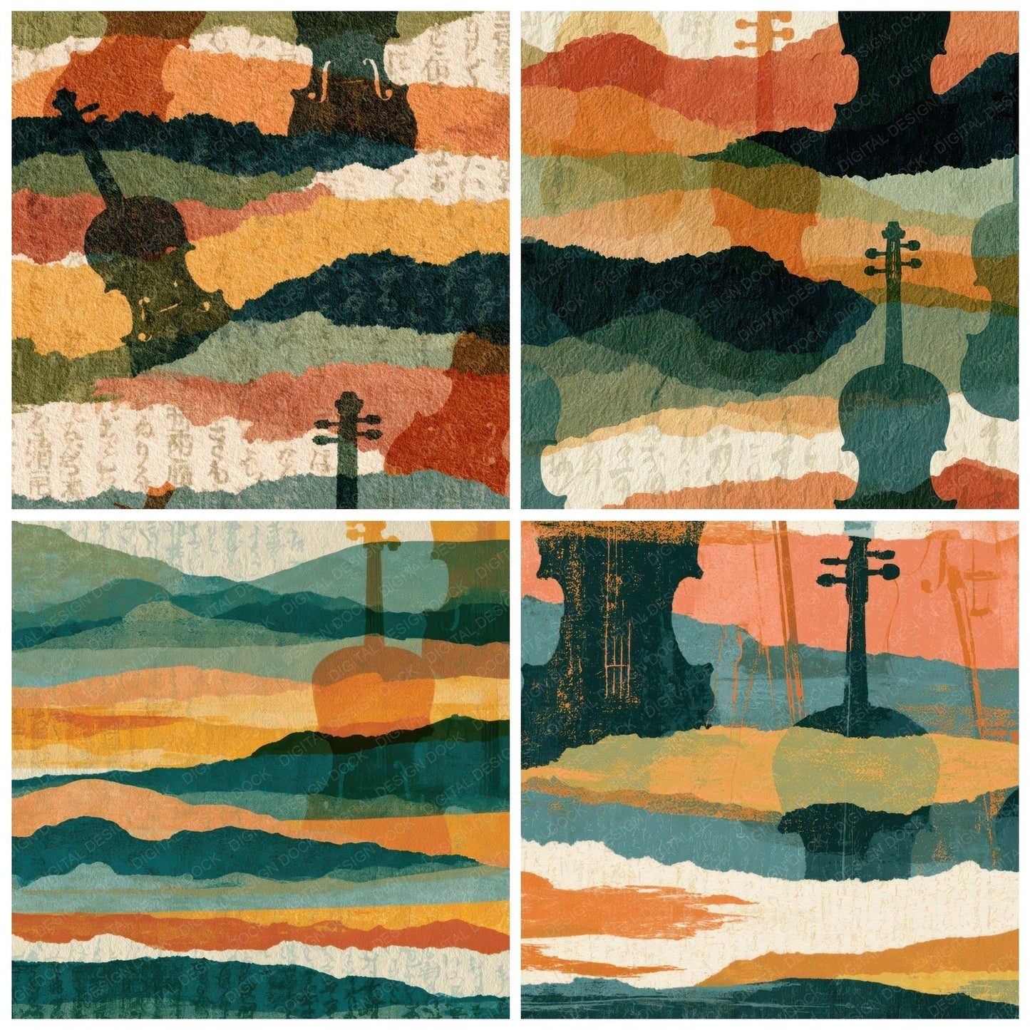 Collage Violin Apricot Pistachio Digital Paper Pack (DDD013188)