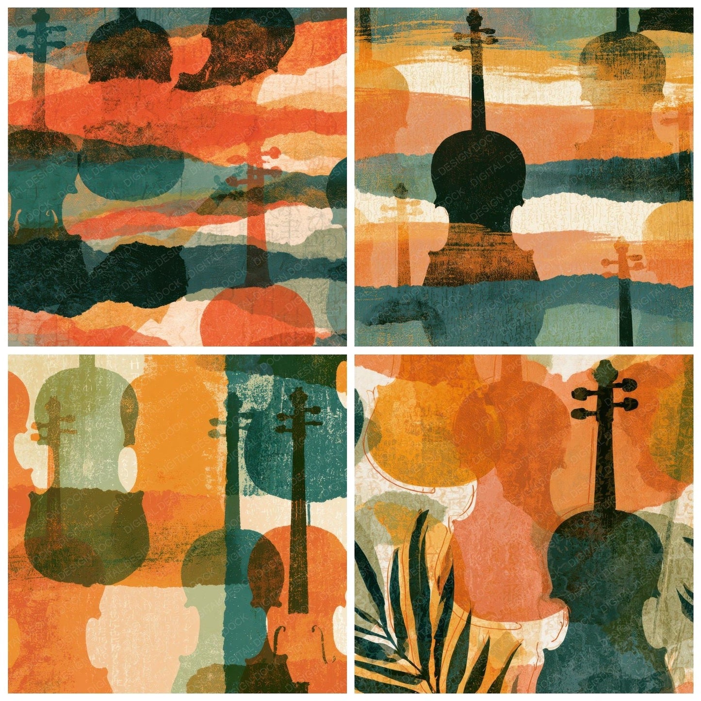 Collage Violin Apricot Pistachio Digital Paper Pack (DDD013188)