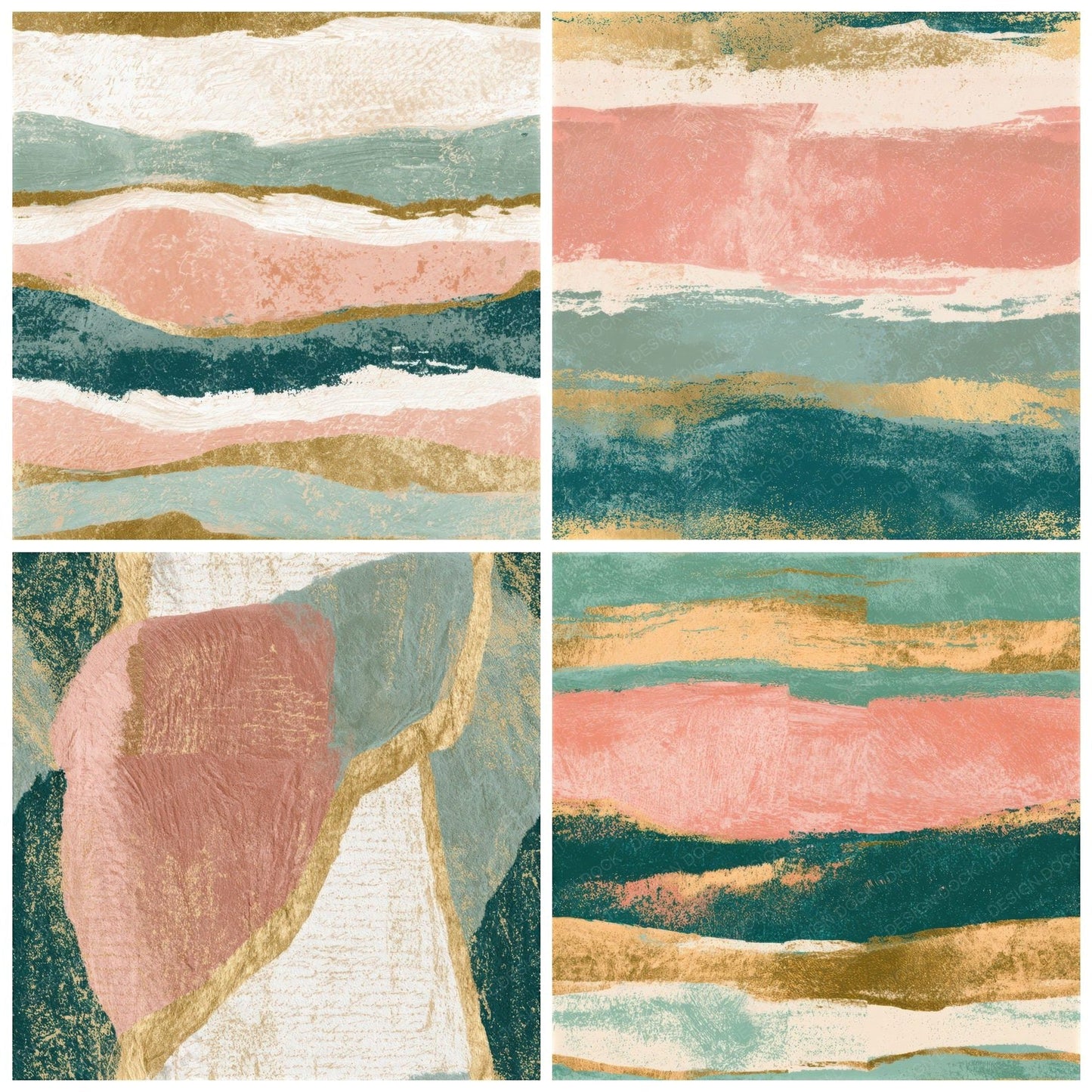Linocut Blush Mint Abstract Seamless Digital Paper Pack (DDD013193)