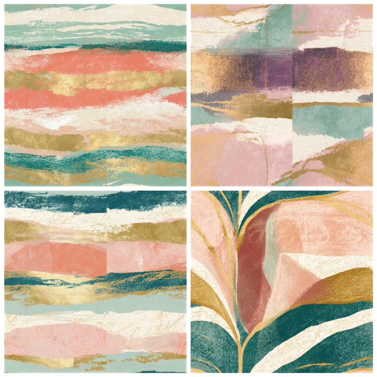 Linocut Blush Mint Abstract Seamless Digital Paper Pack (DDD013193)