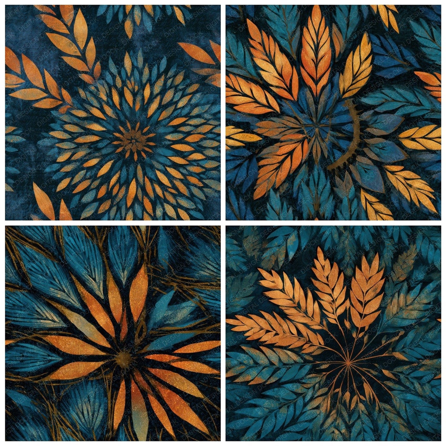 Mandala Wheat Tangerine Turquoise Seamless Digital Paper Pack (DDD013194)