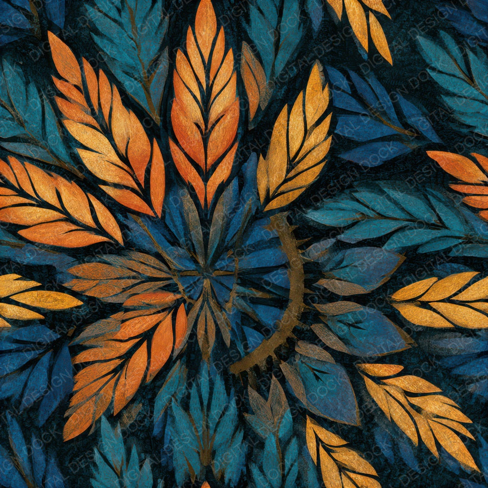 Mandala Wheat Tangerine Turquoise Seamless Digital Paper Pack (DDD013194)