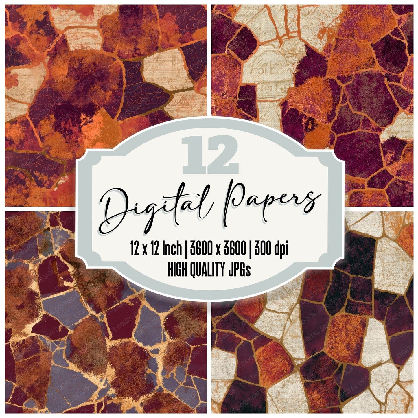 Mosaic Moss Pumpkin Mulled Wine Seamless Digital Paper Pack (DDD013195)