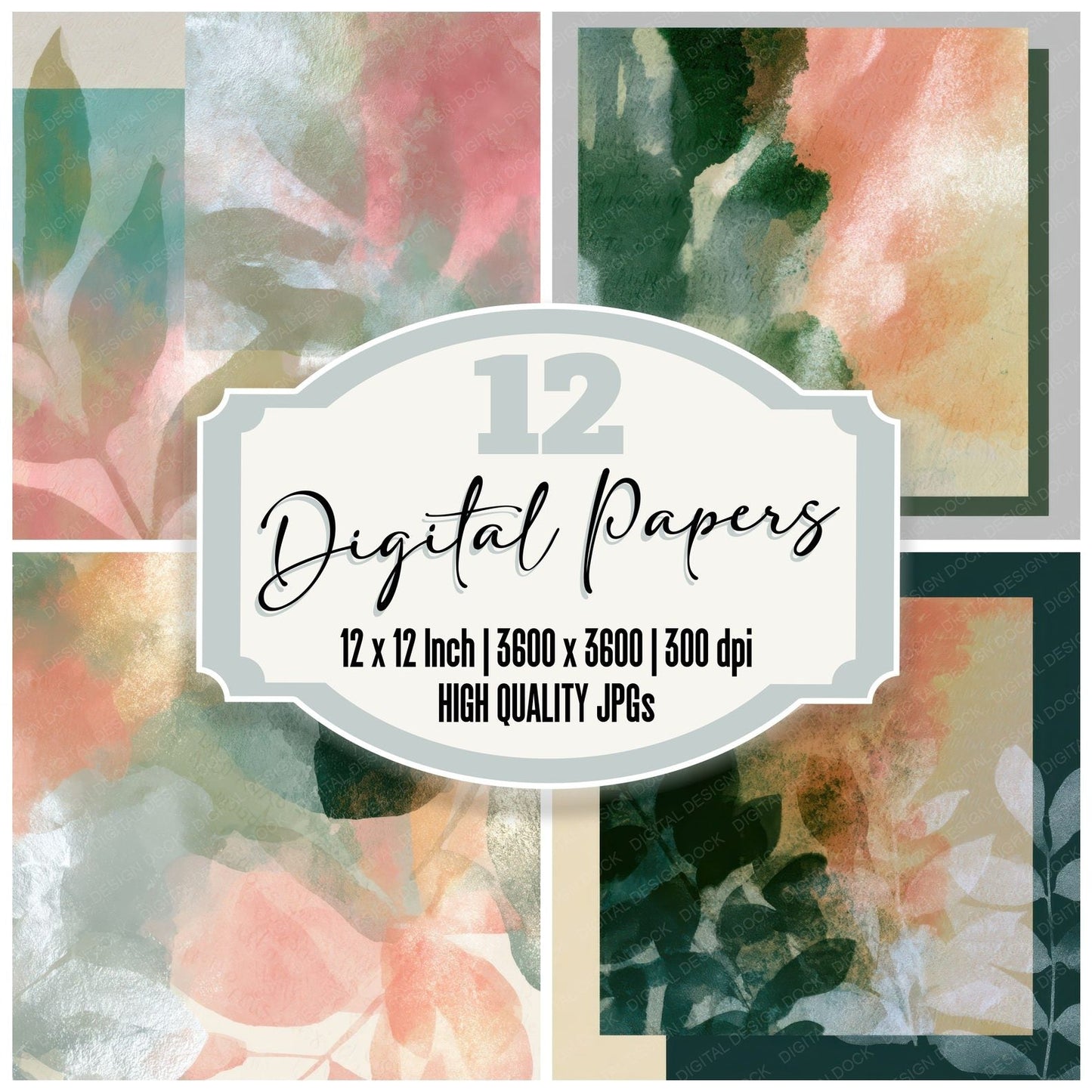 Photogram Dewy Green Blush Tonal Digital Paper Pack (DDD013197)