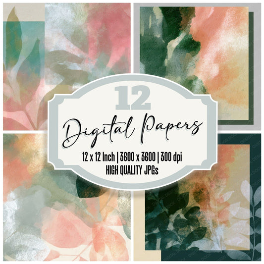 Photogram Dewy Green Blush Tonal Digital Paper Pack (DDD013197)