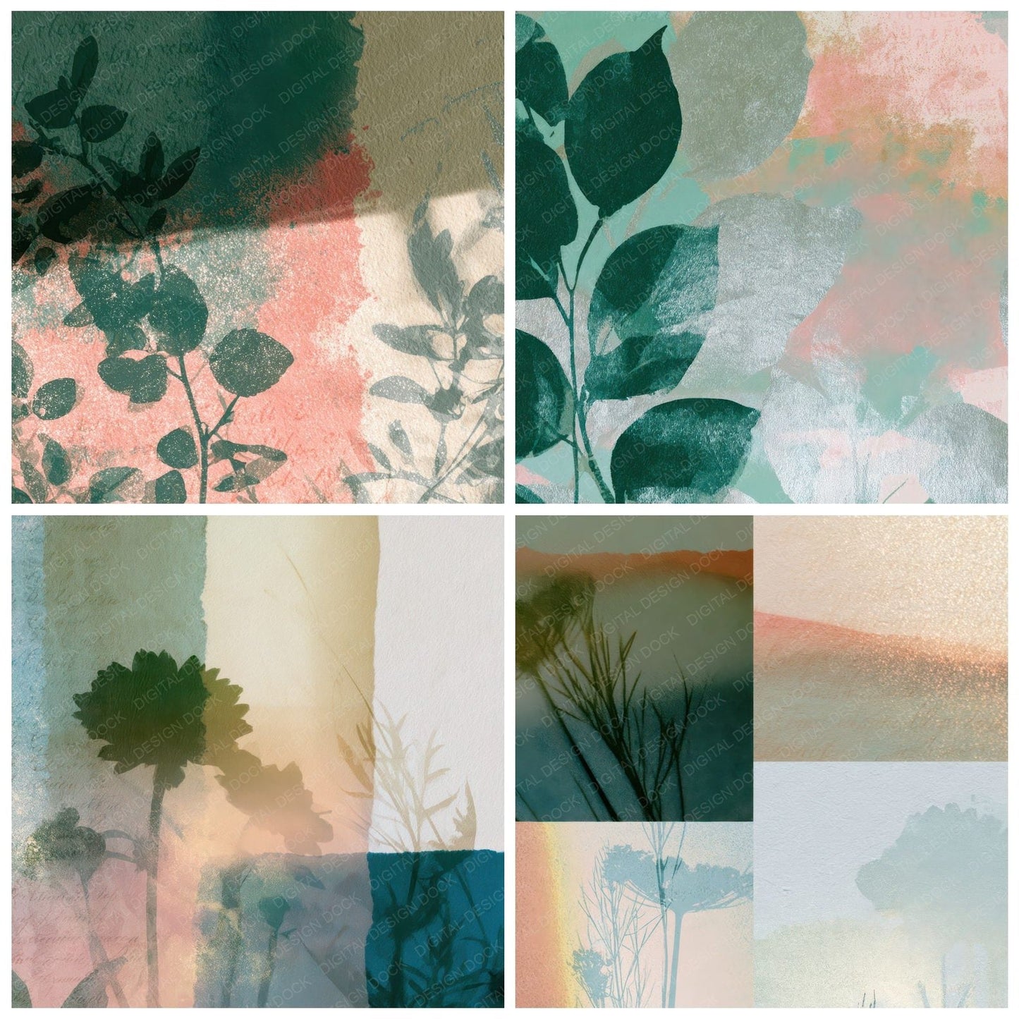 Photogram Dewy Green Blush Tonal Digital Paper Pack (DDD013197)