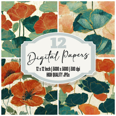 Pointillism Poppies Papaya Jade Seamless Digital Paper Pack (DDD013198)