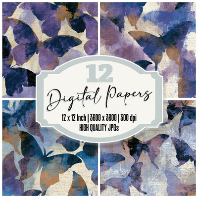 Sumi-e Luna Moths Periwinkle Plum Digital Paper Pack (DDD013201)