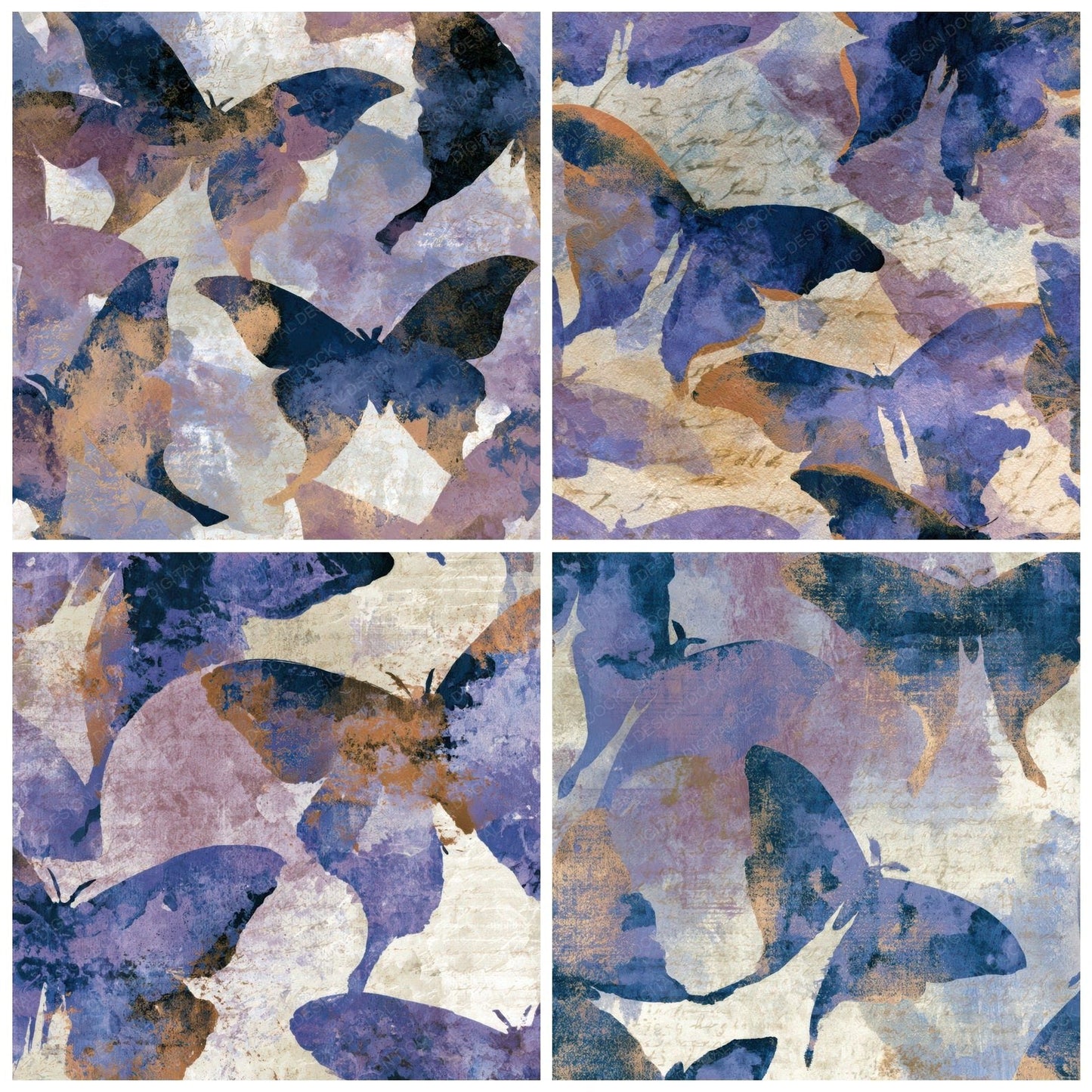 Sumi-e Luna Moths Periwinkle Plum Digital Paper Pack (DDD013201)