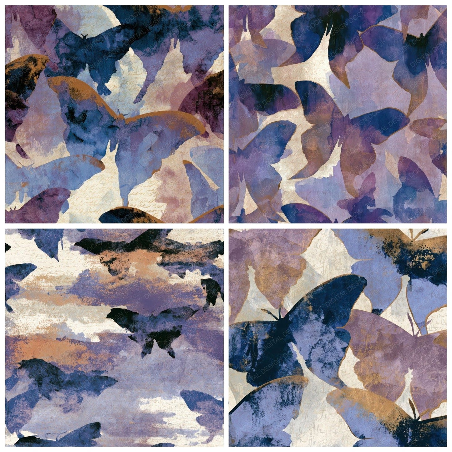 Sumi-e Luna Moths Periwinkle Plum Digital Paper Pack (DDD013201)