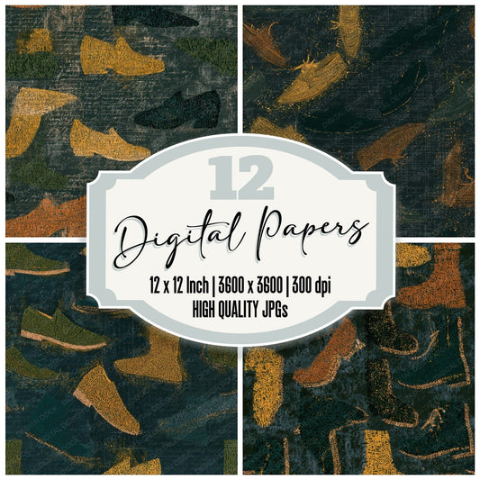 Typographic Tiny Shoes Forest Saffron Seamless Digital Paper Pack (DDD013202)