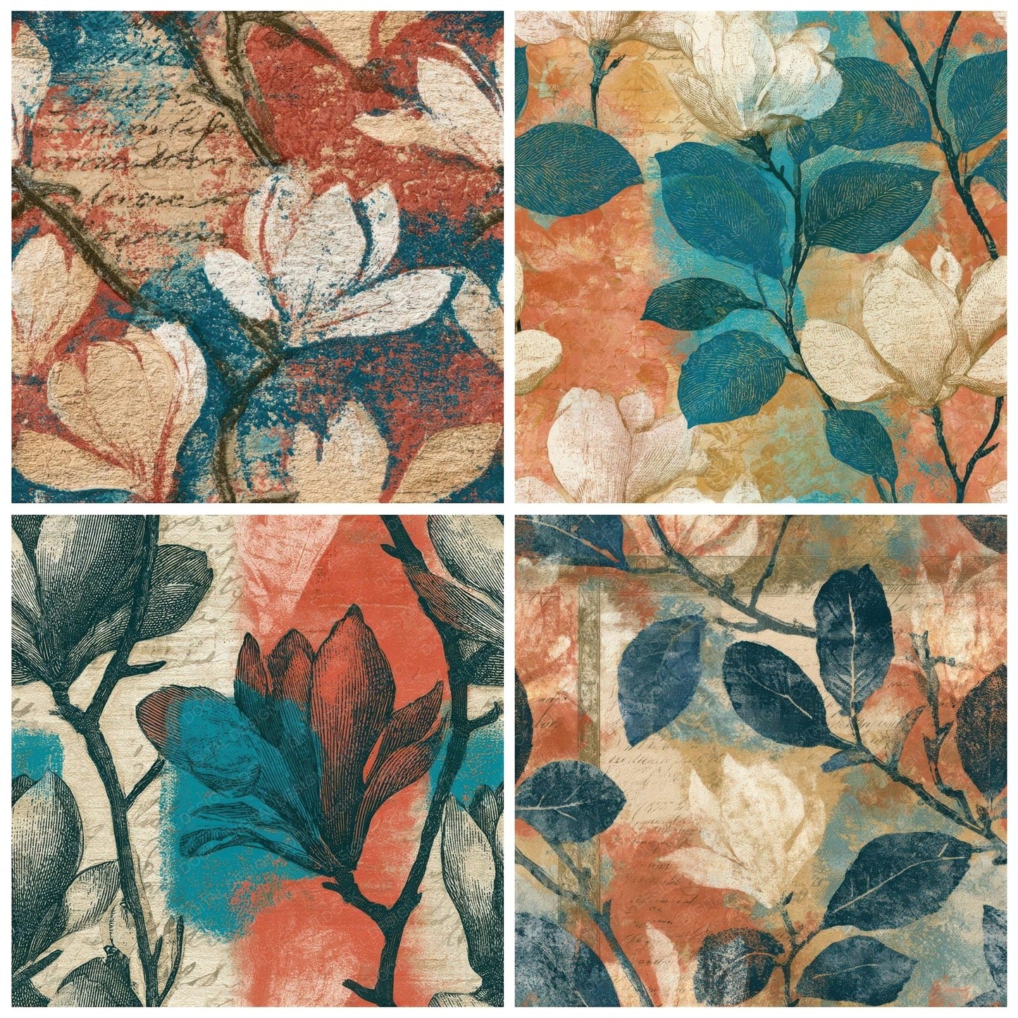 Victorian Magnolia Coral Turquoise Seamless Digital Paper Pack (DDD013203)