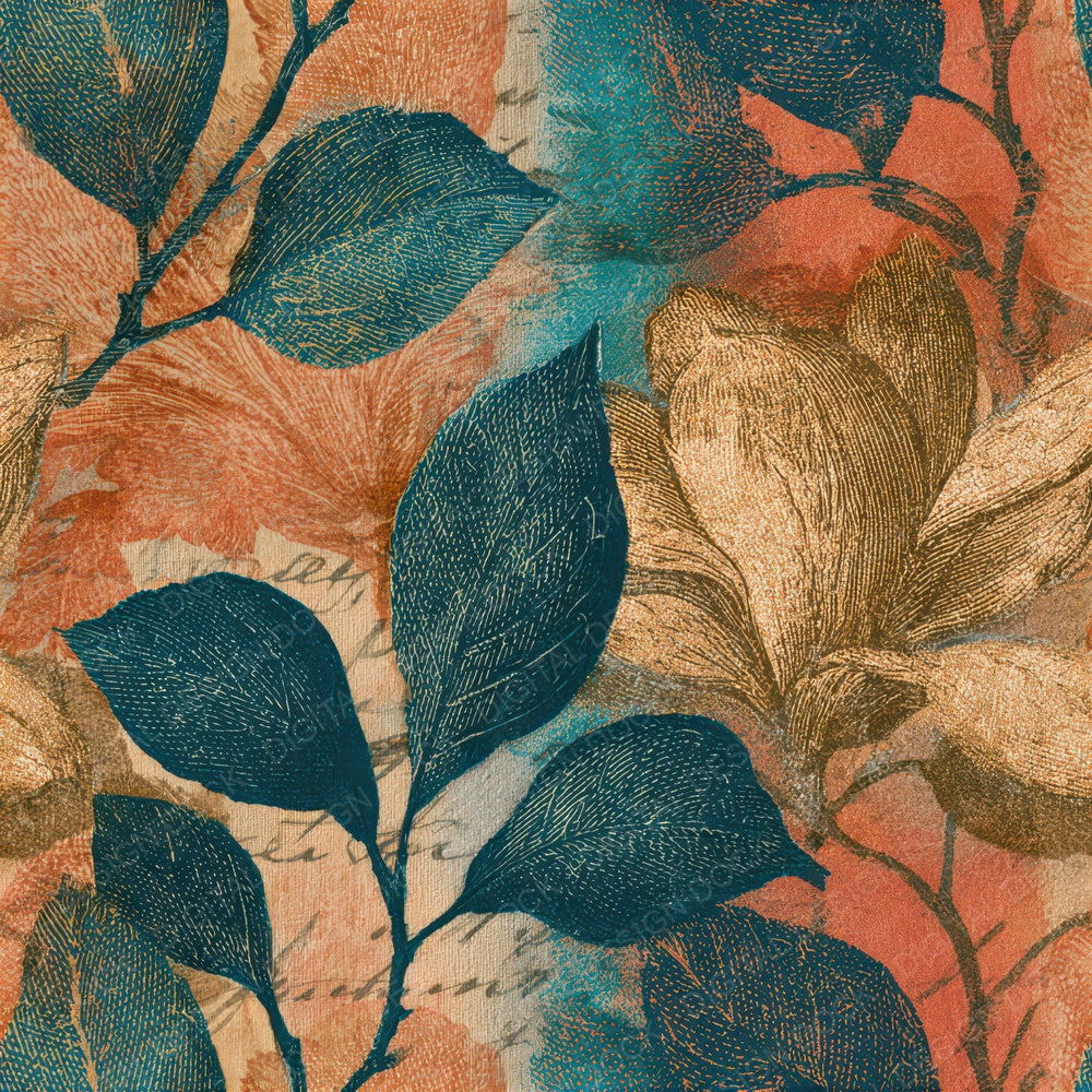 Victorian Magnolia Coral Turquoise Seamless Digital Paper Pack (DDD013203)