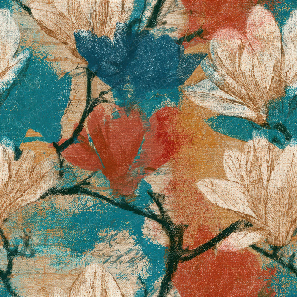 Victorian Magnolia Coral Turquoise Seamless Digital Paper Pack (DDD013203)