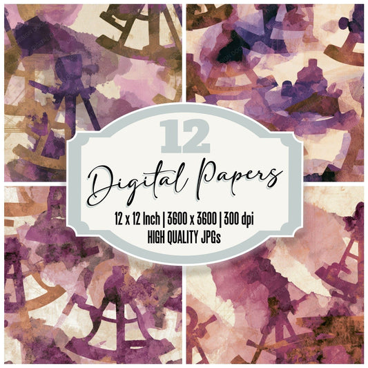 Watercolour Sextant Plum Cream Digital Paper Pack (DDD013204)