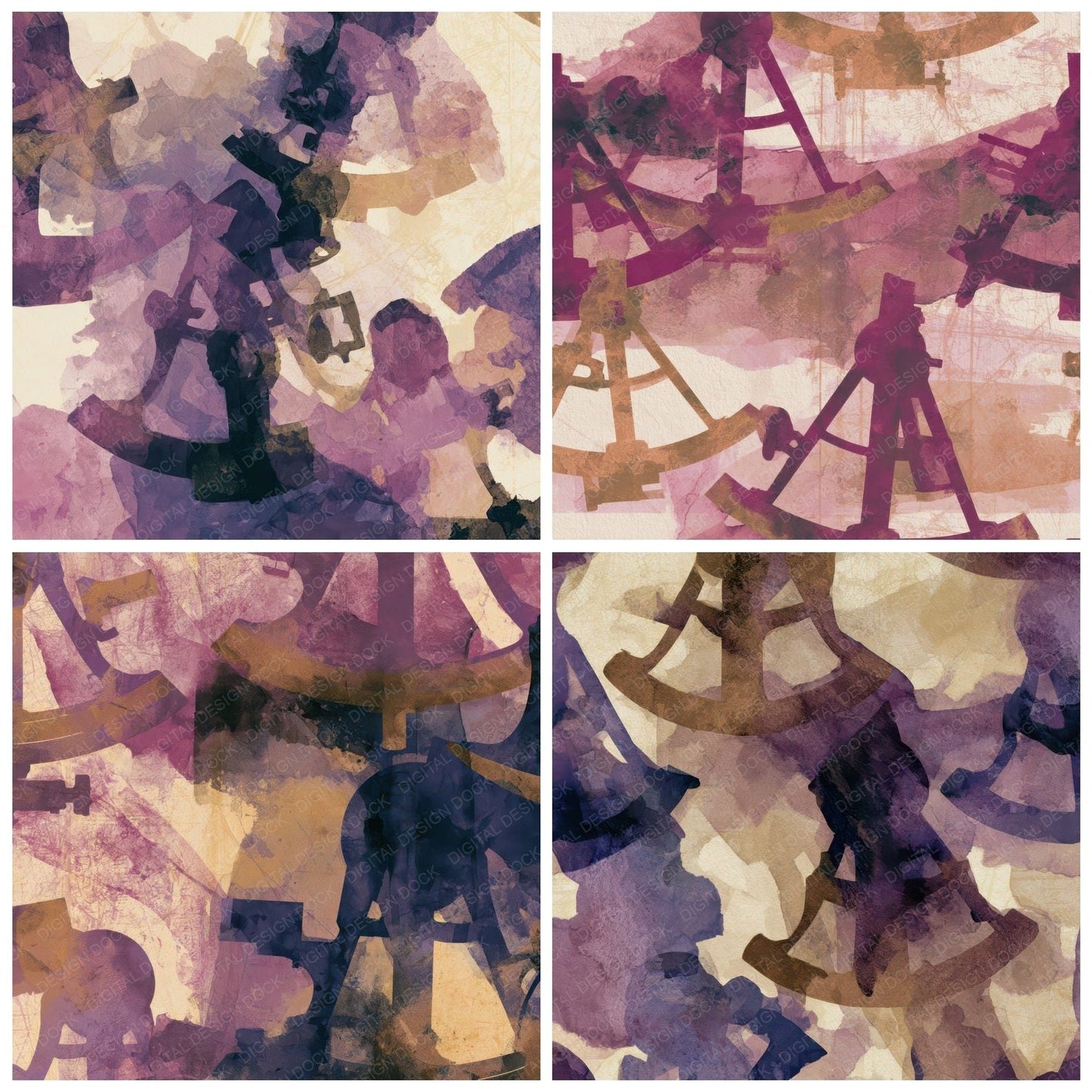 Watercolour Sextant Plum Cream Digital Paper Pack (DDD013204)
