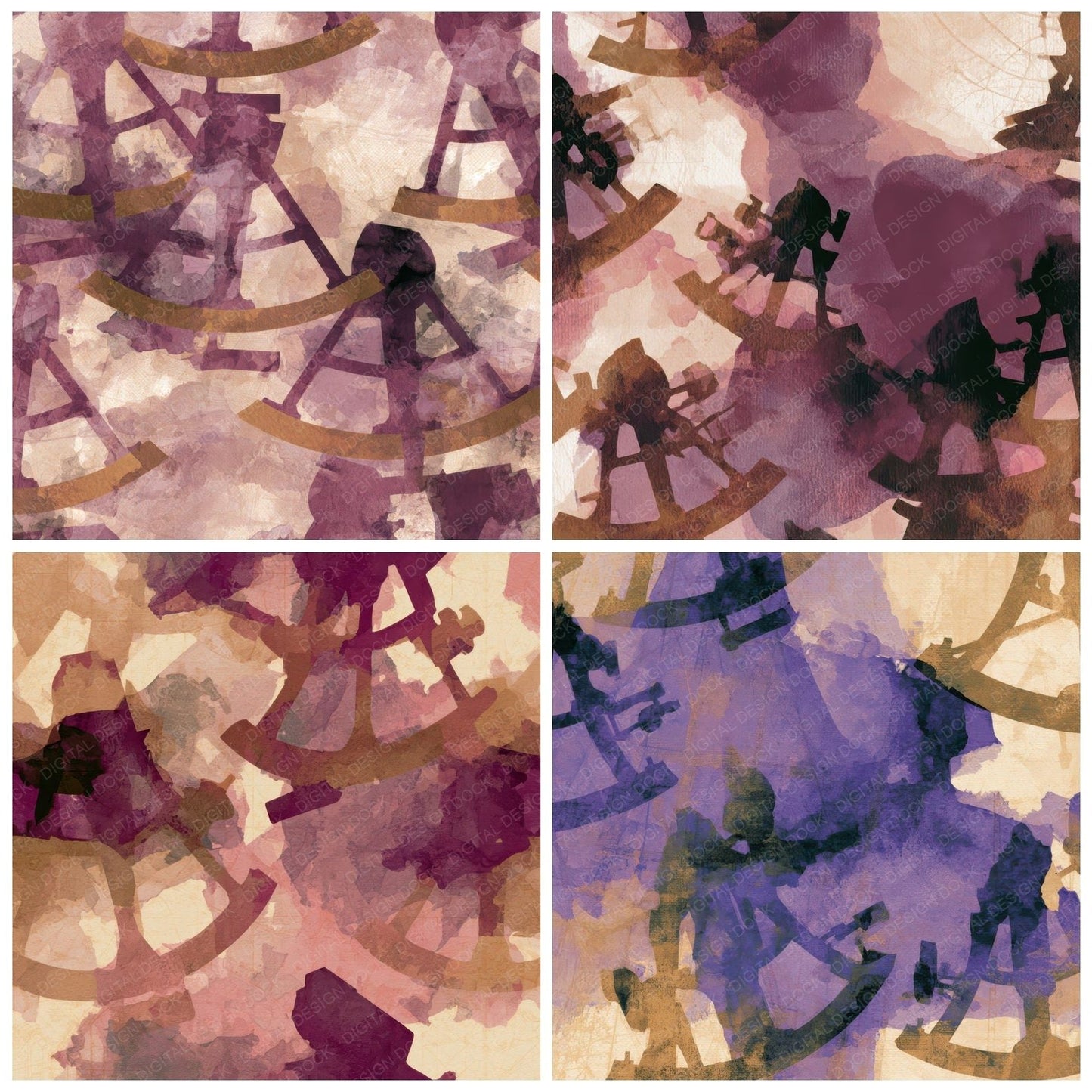 Watercolour Sextant Plum Cream Digital Paper Pack (DDD013204)