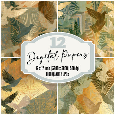 Art Deco Dove Amber Sage Digital Paper Pack (DDD013206)