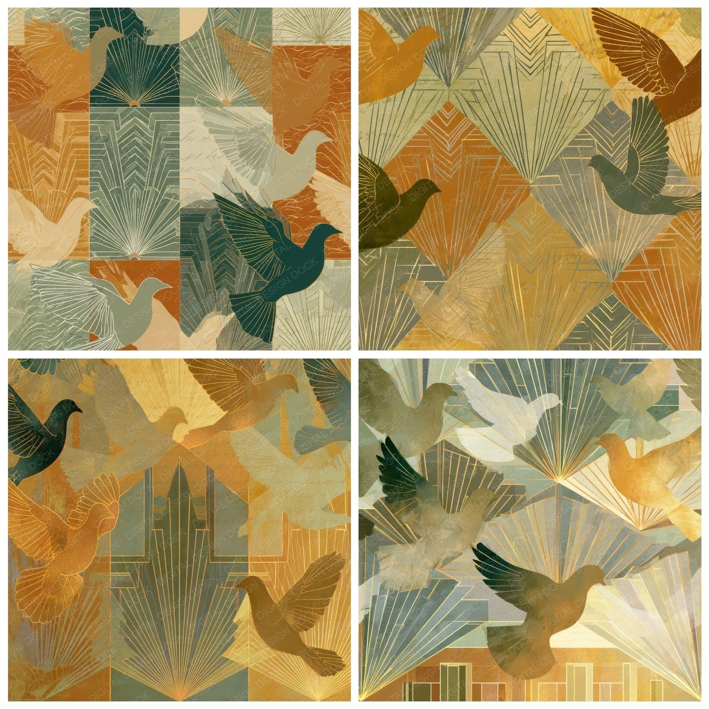 Art Deco Dove Amber Sage Digital Paper Pack (DDD013206)