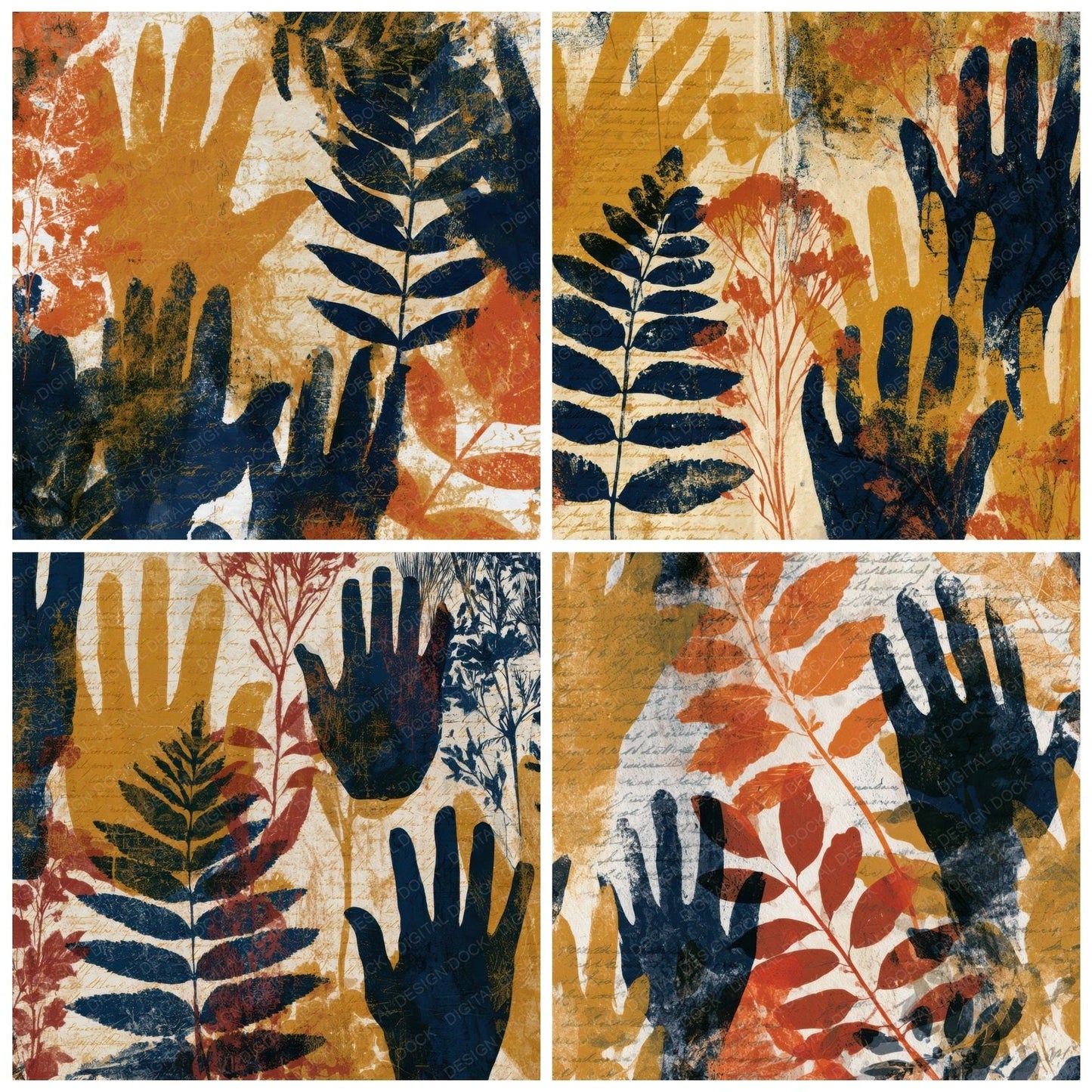Blueprint Hands Of Fate Mustard Navy Digital Paper Pack (DDD013207)
