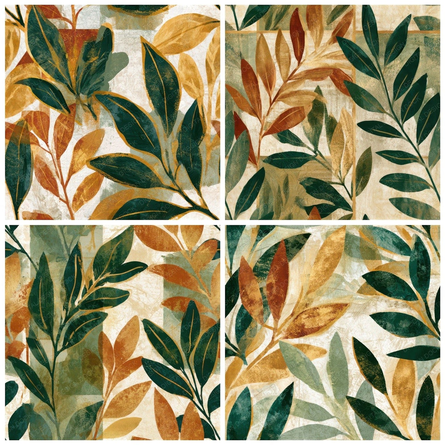 Bohemian Olive Branches Gold Seamless Digital Paper Pack (DDD013209)