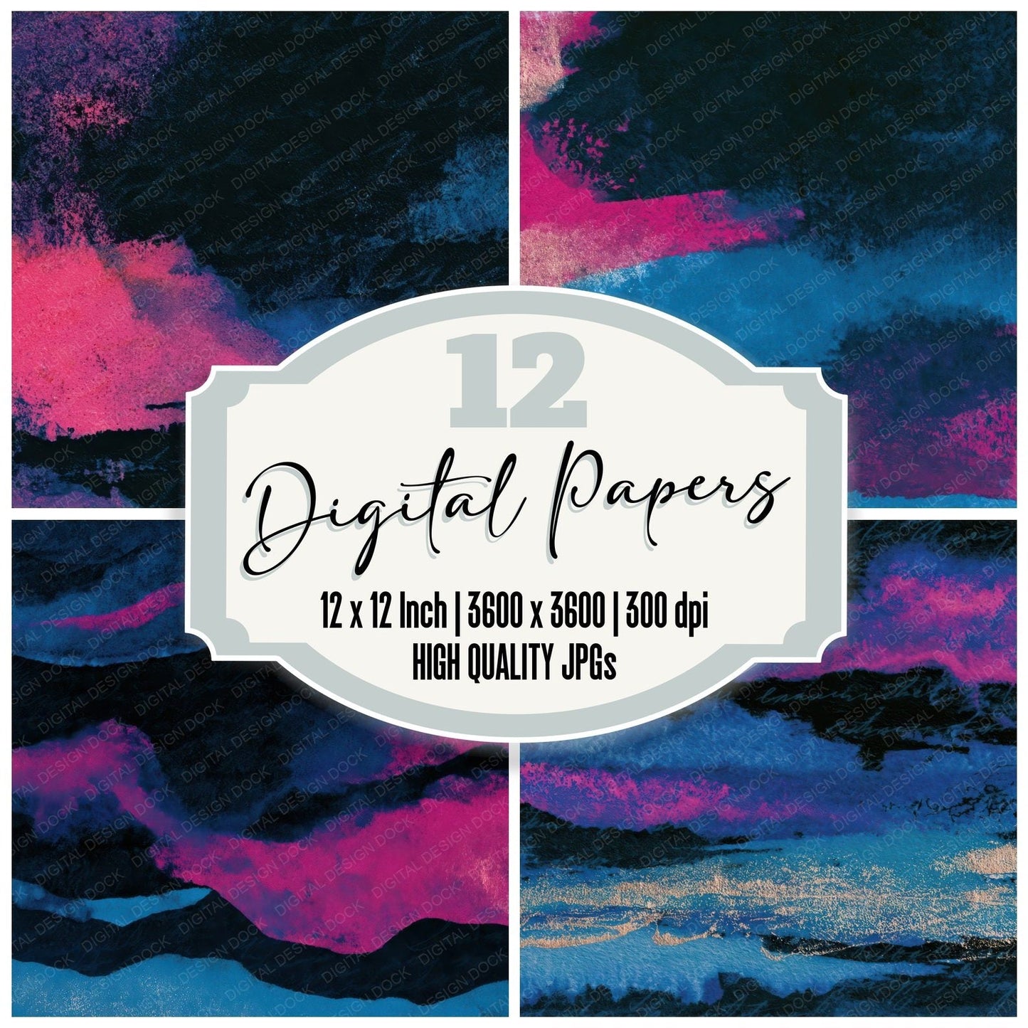 Cyanotype Electric Pink Cyan Abstract Digital Paper Pack (DDD013211)