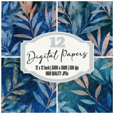 Cyanotype Olive Branches Sea Glass Digital Paper Pack (DDD013212)