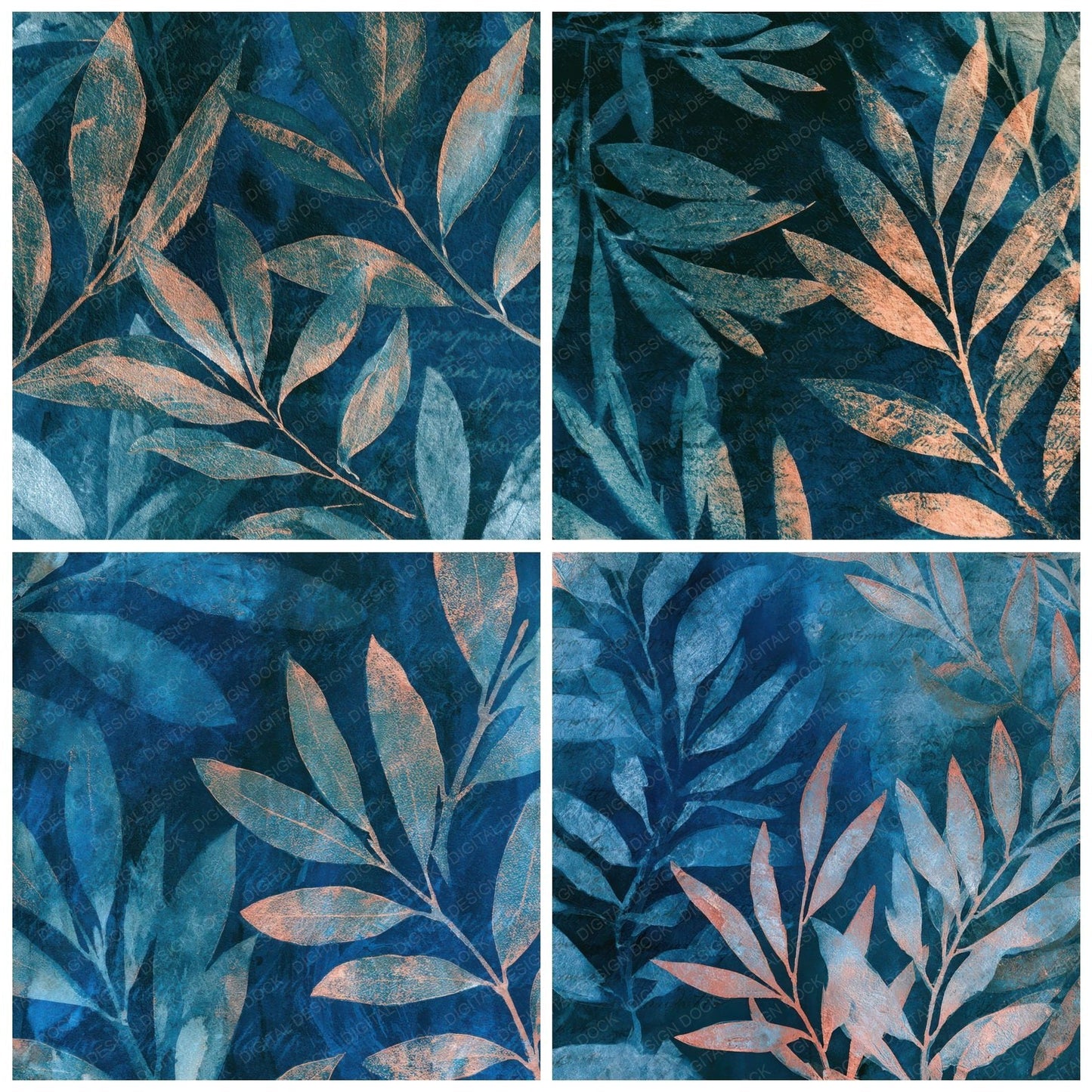 Cyanotype Olive Branches Sea Glass Digital Paper Pack (DDD013212)